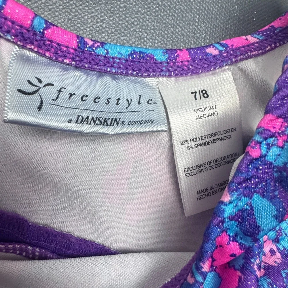 Freestyle Danskin Girls 7/8 Purple Gymnastics Leotard Rhinestone Dance Unitard
